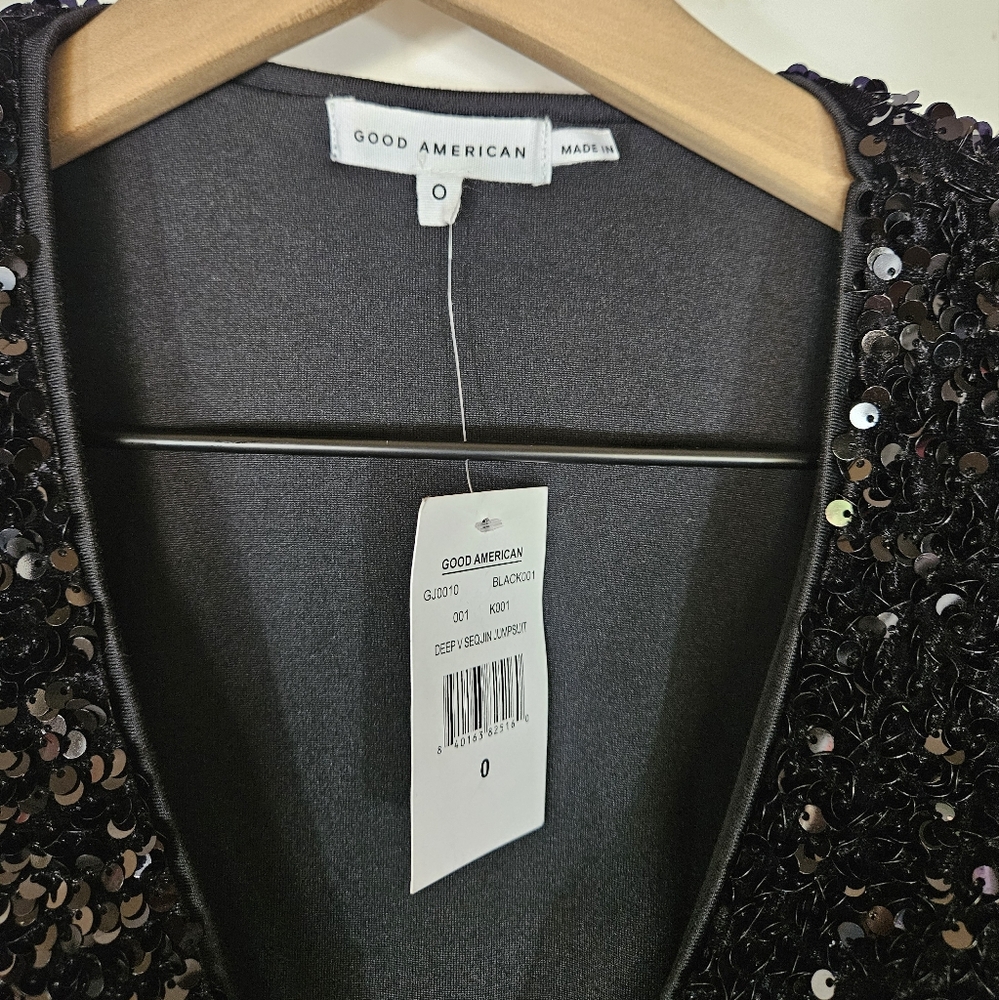 NWT Good American | Black Deep V-neck Sequin Jumpsuit - Picture 7 of 7